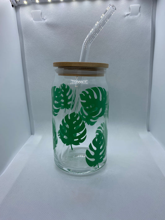 Tropical leaf glass libbey cup