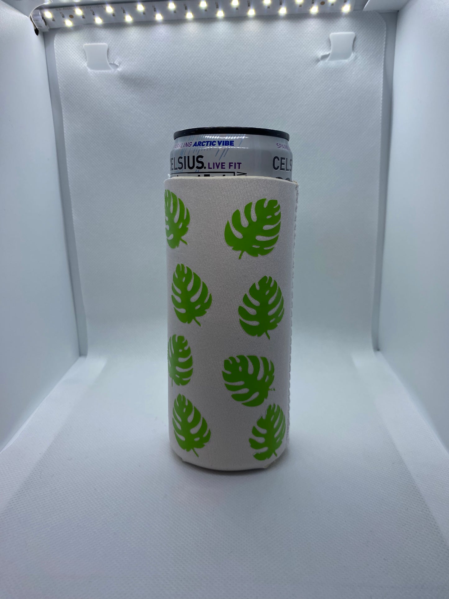 Tropical leaf can koozie