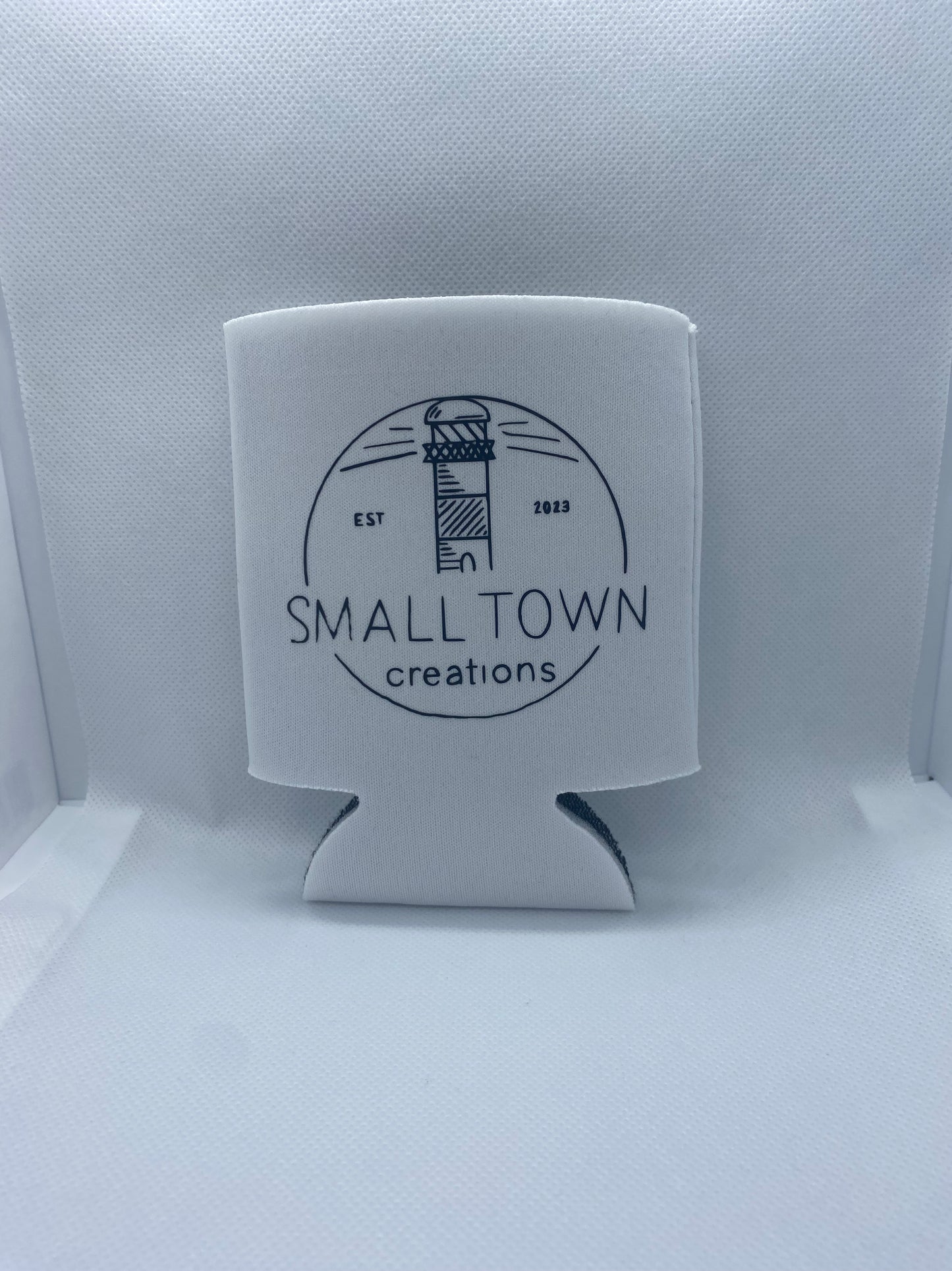 Small Town Creations logo can koozie